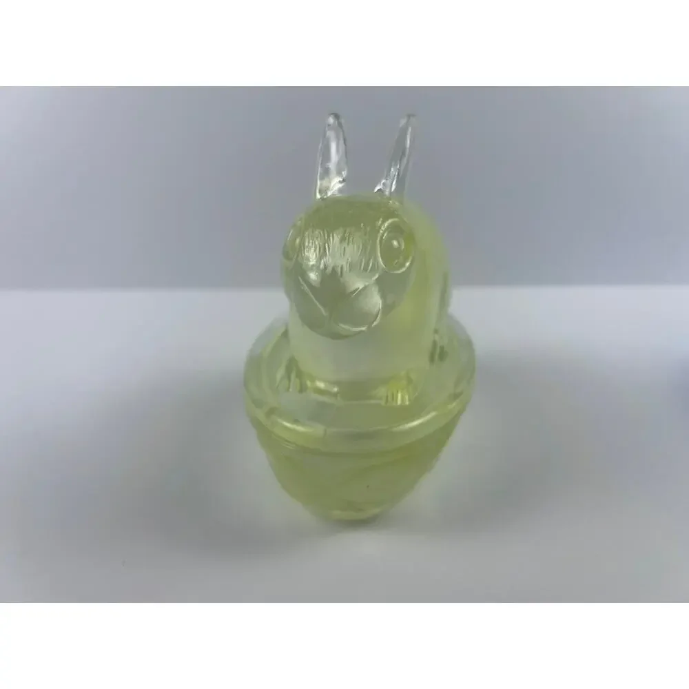 Yellow Rabbit Vanity Trinket Jewelry Storage Dish Bowl Glass Lidded Bunny